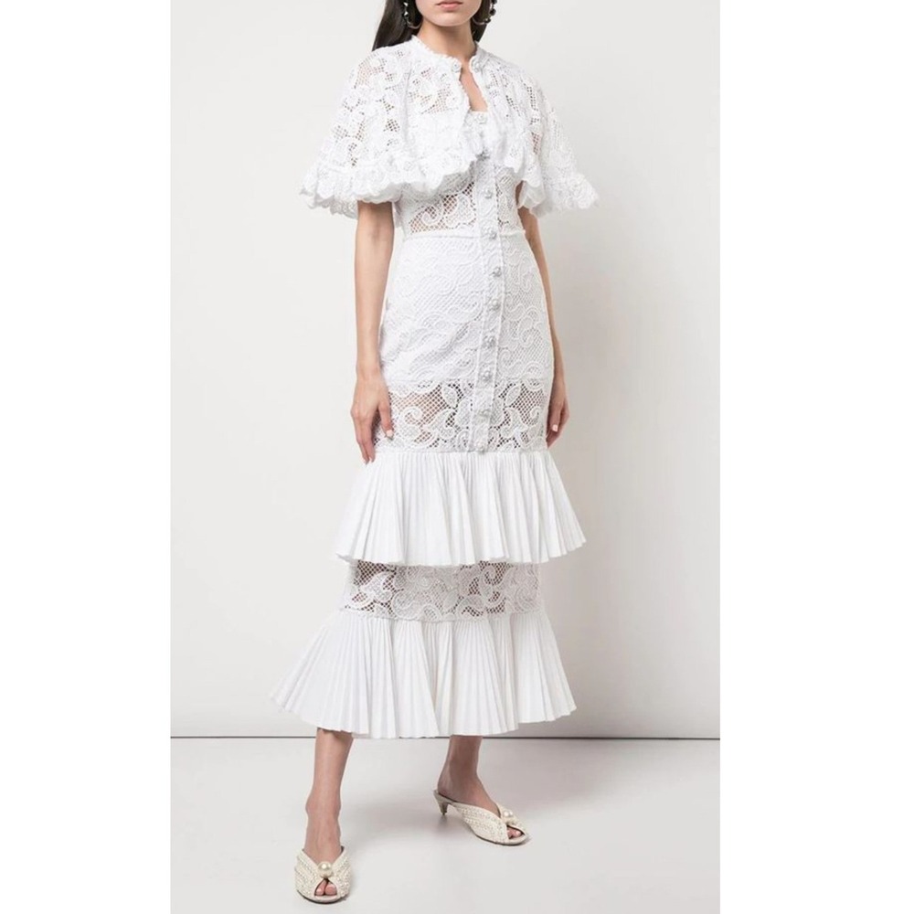 ALEXIS Lyssa Tiered Skirt Dress White Lace Bridal Size Small Wedding Coquette - Picture 12 of 16